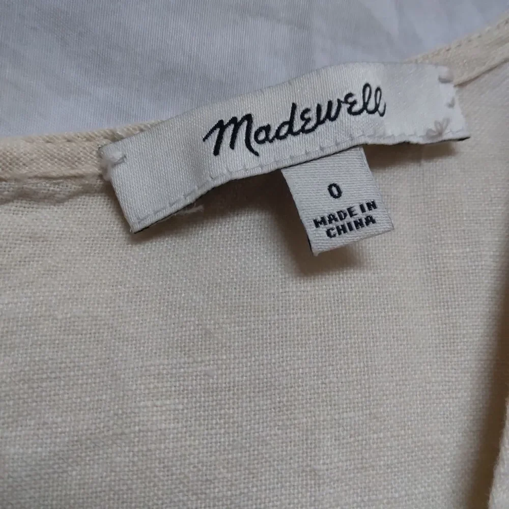 Madewell Linen Blend Jumpsuit Romper Button Front Ivory Boho Womens Size 0 - Picture 8 of 13